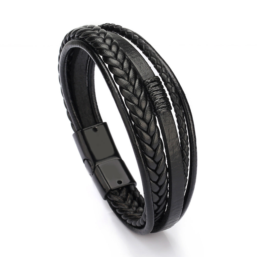 Premium Men’s Braided Leather Bracelet – Stainless Steel Magnetic Clasp