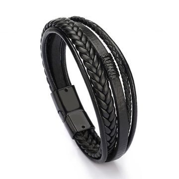 Premium Men’s Braided Leather Bracelet – Stainless Steel Magnetic Clasp