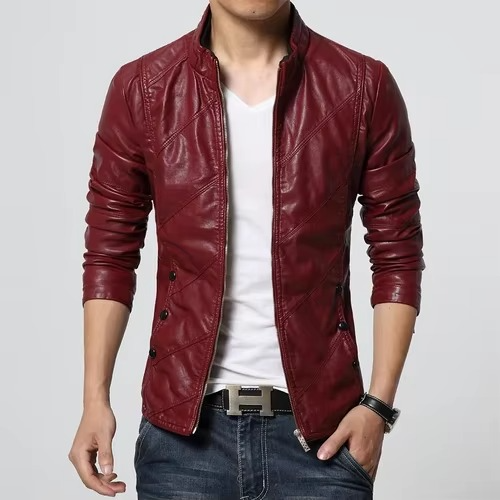 Men’s Slim-Fit Faux Leather Biker Jacket