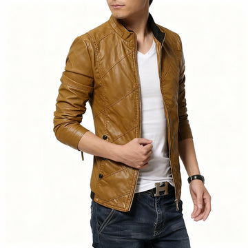 Men’s Slim-Fit Faux Leather Biker Jacket