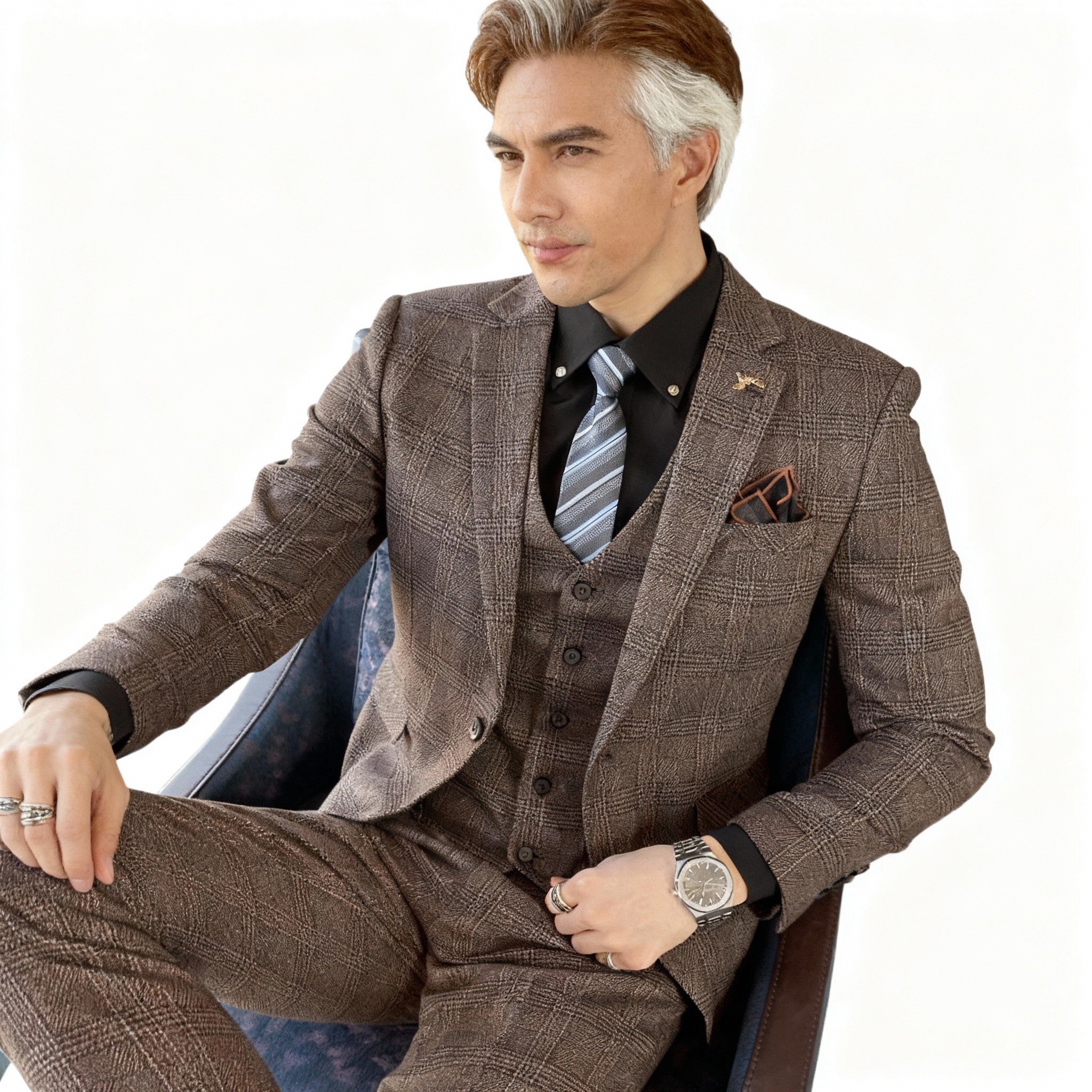 Men’s Premium Plaid 3-Piece Business Suit